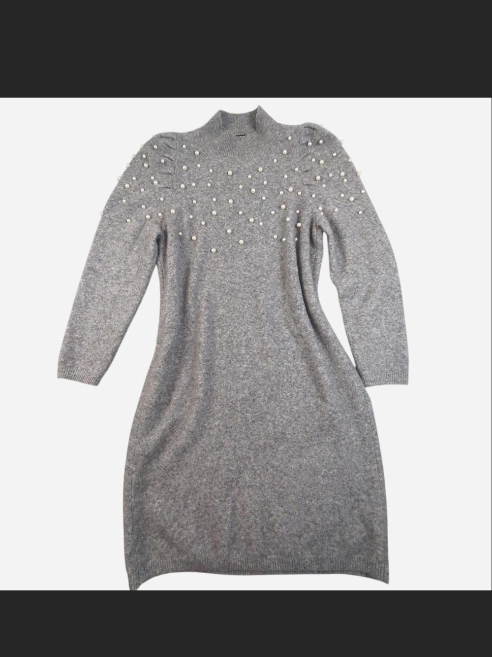 Grey Pearl-Embellished Knit Sweater